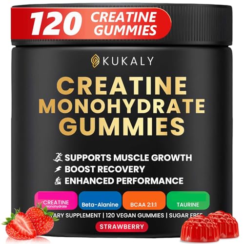 Image of Creatine Monohydrate Gummies for Men & Women,Creatine Gummies Sugar Free with L-Taurine, BCAA 2:1, B12 B6 for Boost Strength, Focus & Endurance, Vegan, Non-GMO, Strawberry, 120pcs