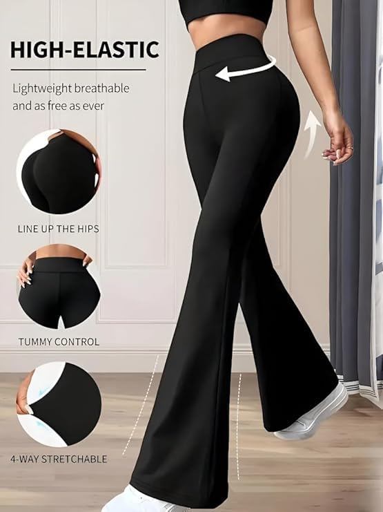 Image of DIAZ Womens Flare Pant High Waist Stretchable Trousers for Women | Bell Bottom Pants for Women | Wide Leg Palazzo Pants | Flared Yoga Pants |Casual Wear Office /Gym Wear Pants-Pack of 1