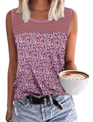 KISSMODA Womens Flora Print Tank Tops Ribbed Summer Shirt Sleeveless Summer Casual Women Blouses(S-3XL)