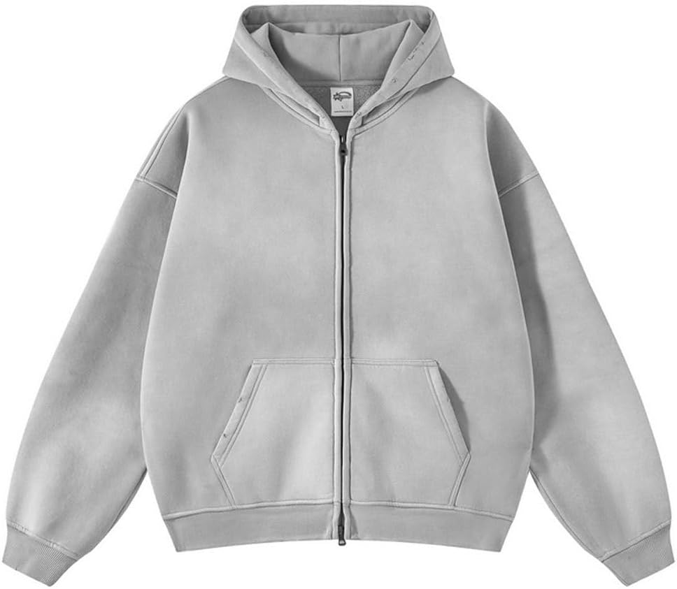 Mens Oversized Zip Up Hoodies Vintage Unisex Acid Wash Streetwear Hoodie Trendy Y2K Sweatshirt