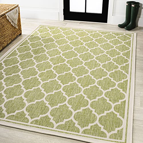 Image of JONATHAN Y Moroccan Trellis Indoor Outdoor Area Rug 8X10 Green /Cream, Trebol Textured Weave for Backyard, Patio, Porch, Easy-Cleaning, High Traffic, Pet-Friendly, Non-Shedding (SMB109G-8)