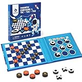 2-in-1 Travel Checkers and Tic Tac Toe Game for Kids Ages 8-12, Magnetic Checkers Board Game, Foldable Road Trip and Plane Activities