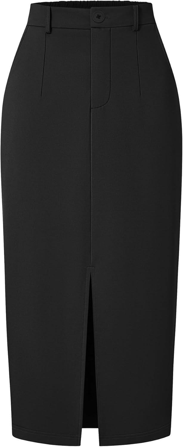 ZESICA Pencil Midi Skirt for Women 2026 Summer High Waisted Slit Bodycon Long Skirts Business Casual Work Office Outfits