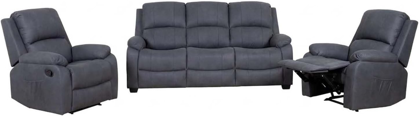Alaska Suede Fabric 3 Piece Sofa Suite Reclining Sofa Suite 3 + 1 + 1 | Soft suede-effect suite with a spacious fixed sofa, two reclining armchairs and deep foam comfort.