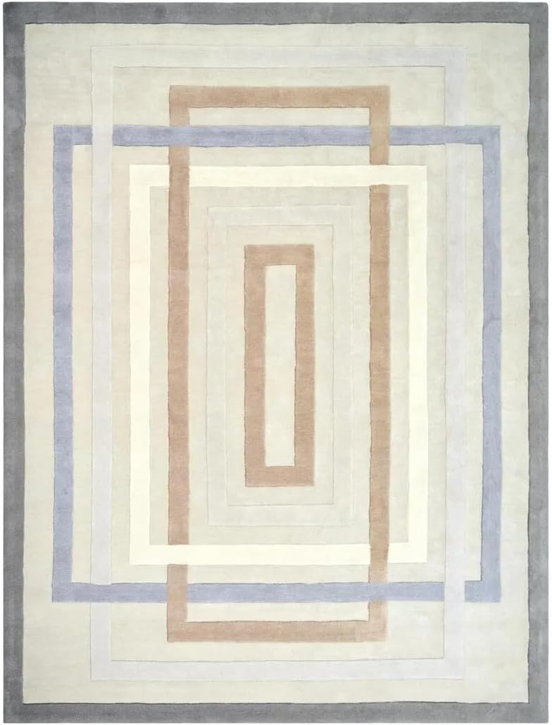 Hand Tufted Cream Multi Color Rectangular Wool 48 Pounds Modern Geometric Living Room Area Rug 8.0x10.0