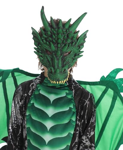 Corespe Kids Dragon Costume Set with Tail and Mask Boys Halloween Dragon Cosplay Dress Up Outfits (Green, Small(5-7 Years))