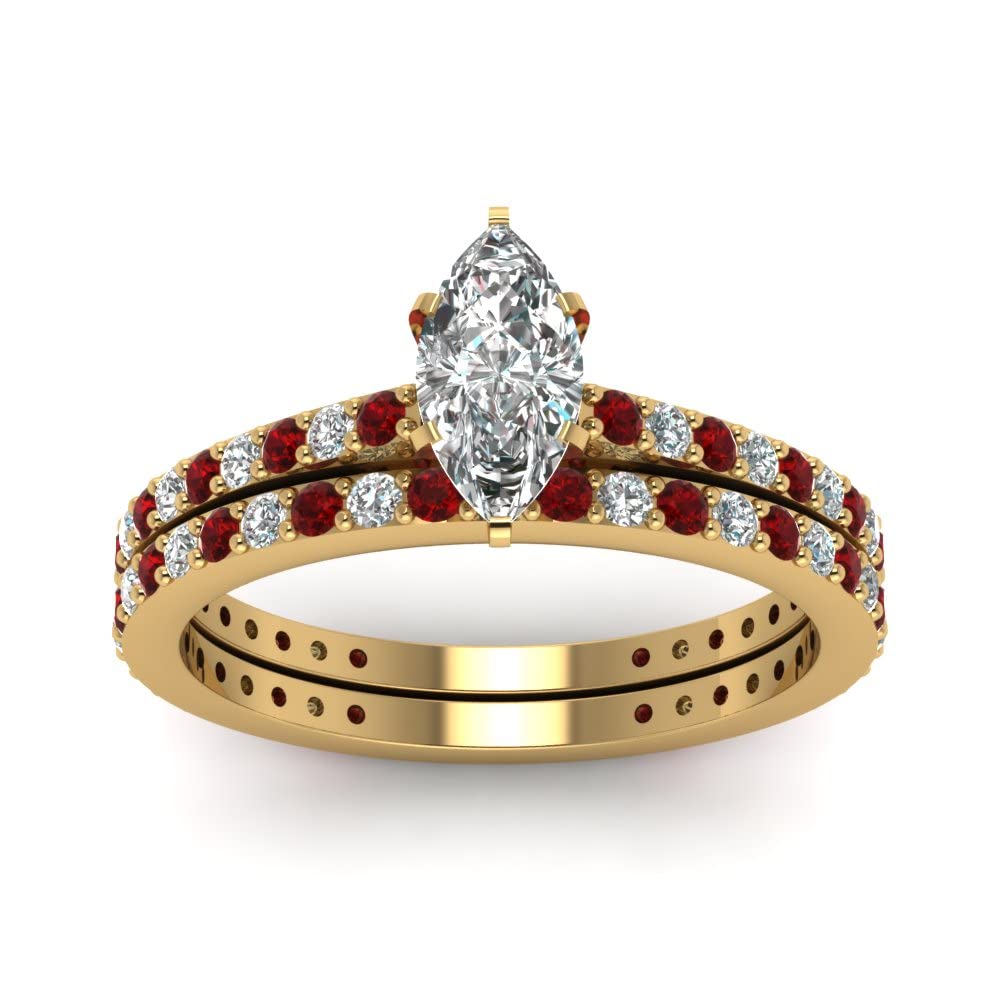 55Carat55Carat Choose Your Gemstone Marquise Shape 14k Yellow Gold Plated Classic Delicate Diamond CZ Handmade Fashion Jewelry Party Wear Ornament Gifts for Wife Wedding Ring Sets : US Size 4 TO 12