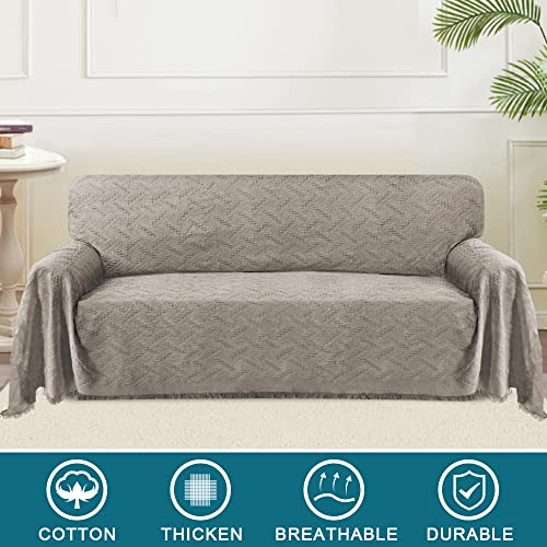 Cotton Sofa Cover Couch Cover Sand Couch Protector Sofa Throw Cover For Couches Washable Sectional Sofa Couch Covers For Dogs Feature Geometrical Woven Jacquard Fabric (91"X 134",Xl Sofa, Sand) #TOP1