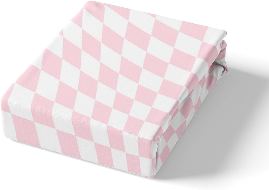 Pink White Grid Duvet Cover Set Toddler Size,Abstract Art Checkered Pattern Reversible Quilt Cover for Kids Boys Girls 3D Style Visual Space Geometric Bedding Set with 1 Pillowcase,No Comforter