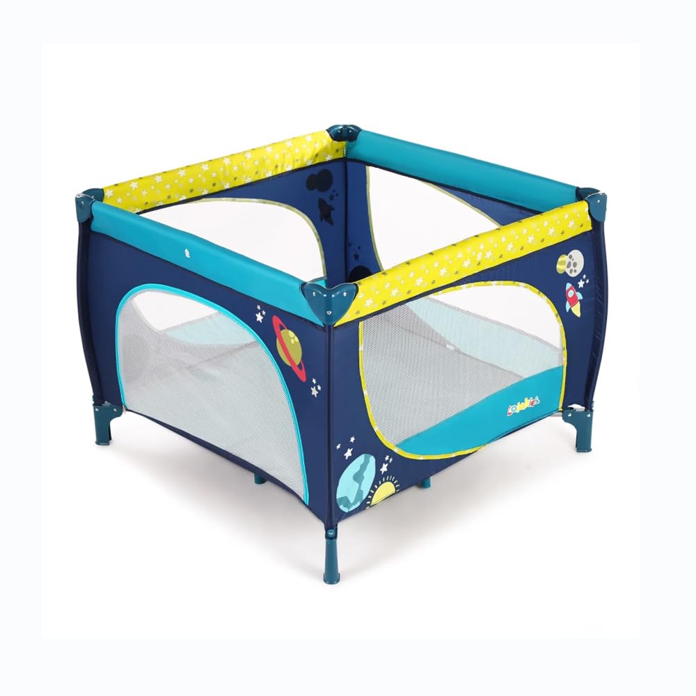 Foldable Playpen for Babies and Toddlers, Portable Playpen Fence Indoor Outdoor Kids Safety Area Travel Play Yard with Visible Mesh and Removable Padded Mat, No Assembly Required (Blue)