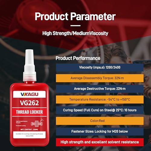 Image of 262 Red High Strength Thread Locker- 8.45Oz /250ml High Cost-Performance Ratio- Resists High Heat, Oil & Chemicals - Permanent Locking Adhesive for Nuts & Bolts