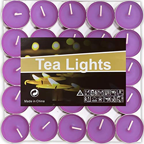 Ouo Tea Lights Candles, 50 Pack Smokeless Candles,Small Candles, Dripless & Long Lasting Mini Tealight Candles For Mood, Dinners, Parities, Home, Decoration, Wedding, Crafts(Purple) #TOP24