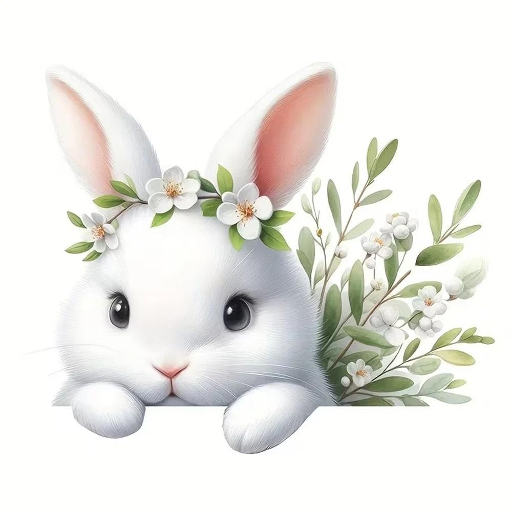 White Rabbit with Floral Crown Car Sticker Suitable for Laptop Car Truck Van SUV(15cm)