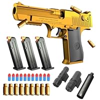 Spielzeug Pistole,Spielzeug Waffen,Kinder Pistole mit 50 Weich Kugeln,32 Patronenhülsen,Schalldämpfer,Taschenlampe,Infrarotvisier und 3 Magazine,Wüstenadler,Desert Eagle,Schaumstoff-Blaster