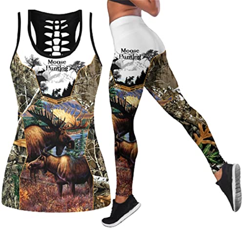 Débardeur imprimé 3D élan ajouré avec legging confortable pour sublimer vos formes