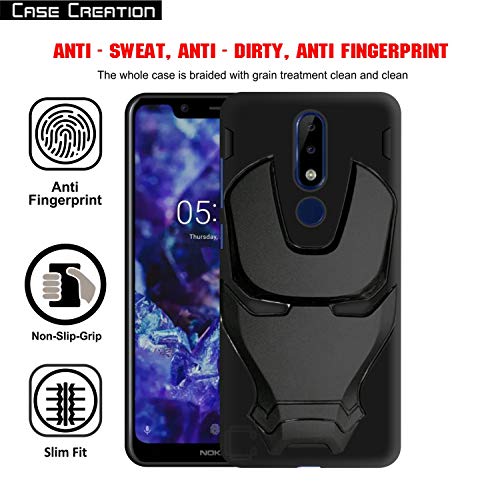 Image of COVERLY Official 3D Touch Feel Trending Marvel Avengers Logo Mask Soft Rugged Grip Silicone Iron Man Super Power Cartoon Movie Engraved Silicone Matte Back Cover for Nokia 5.1 Plus -Black