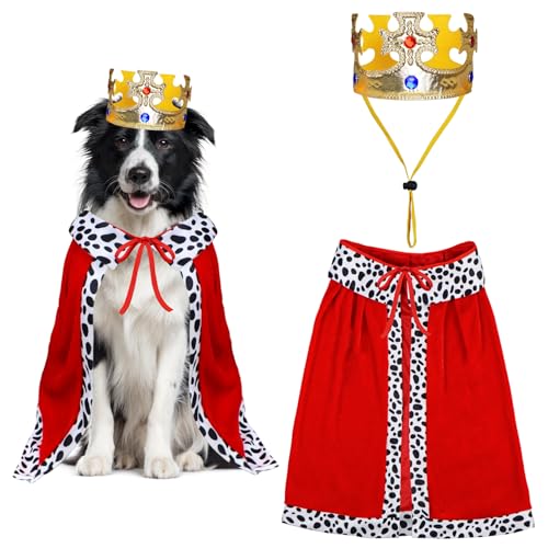 PAYHTOW Dog Halloween Costumes, Dog King Costume Funny Pet King Cloak and Crown Set Prince Cape Halloween Costumes for Small Medium Large Dogs Pets (Medium)
