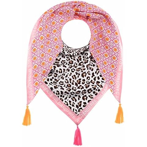 Zwillingsherz Dreieckstuch aus nachhaltiger 100% Bambusviskose - Eleganter Organic Frühlingsschal Halstuch Stola für Frauen Damen Mädchen - Hochwertiger Freizeitschal im Leo Design mit Tasseln Cover