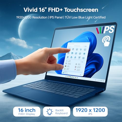 Image of Lenovo IdeaPad Slim 5 Business Laptop, 16 inch FHD+ Touch, Ryzen 7 350(5GHz max Frequency, >Ultra 7 155U), 16GB RAM, 1TB SSD, Backlit, Wi-Fi 7, W11P, Copilot AI-Ready, Bundle with PCO Laptop Cooler