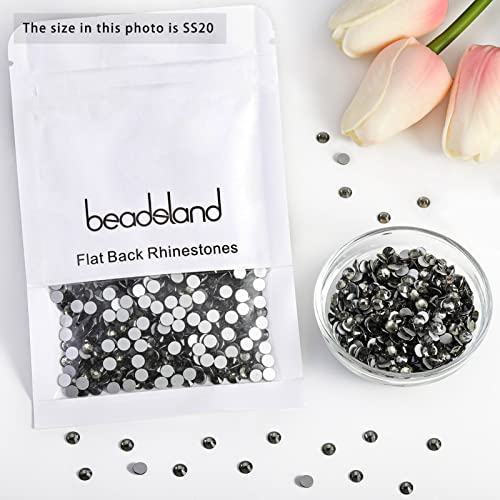 Image of Beadsland Flat Back Crystal Rhinestones, Black Diamond, SS20, 2880pcs | Flatback Glass Gems, 4.6-4.8mm, for Nail Art Craft, Glue Fix