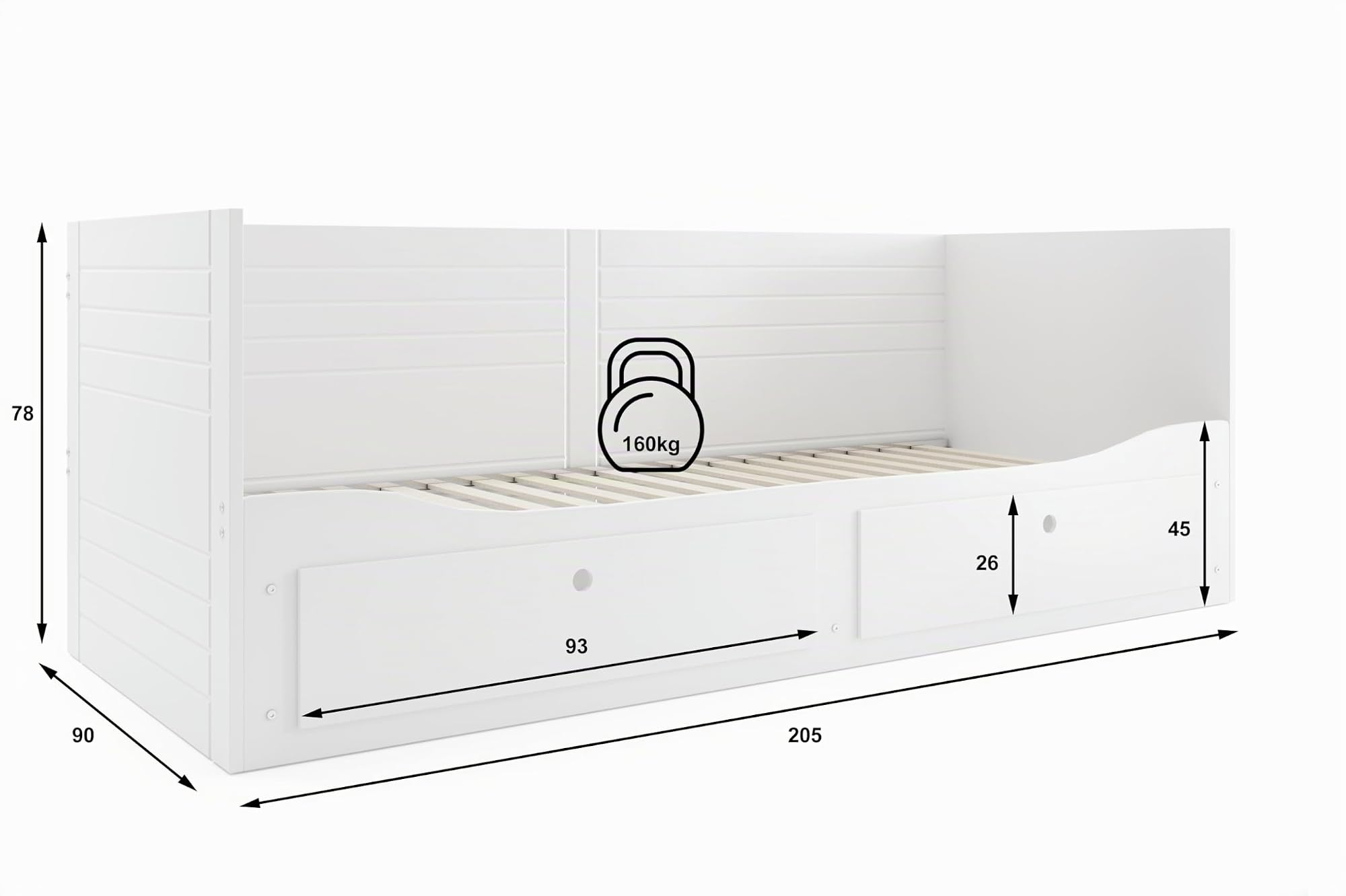 Interbeds Hermes Ausziehbares Bett Kojenbett 80x200 auf 160x200 cm Tagesbett Doppelbett Funktion Schlafsofa mit 2 Schubladen, MDF & Holz, Gästebett Kinder Jugend Erwachsene (weiß)