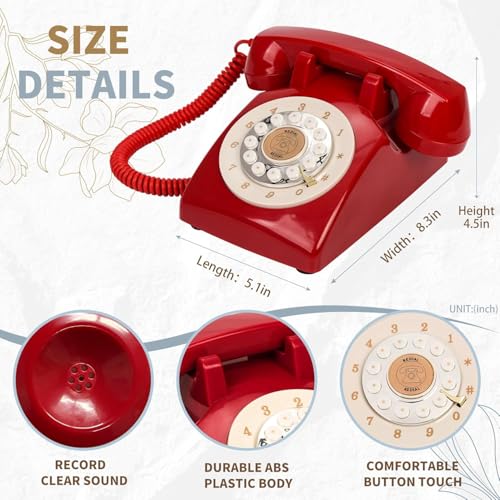 Image of Audio Guest Book Wedding Phone,32GB Memory Customized Audio Messages, Volume Adjustable, with Message Replay Feature, Suitable for All Kinds of Party(Red+Golden Sign)
