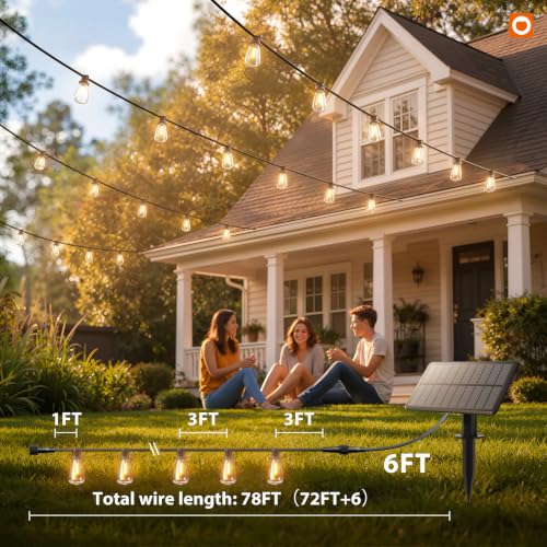 Image of addlon 72FT Solar String Lights Waterproof with Remote & USB, Patio Lights Solar Powered with LED Shatterproof Bulbs Dimmable for Backyard