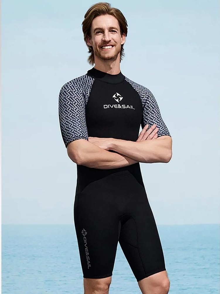Combinaison Shorty 2Mm en Néoprène pour Homme et Femme – Combinaison de Plongée Une Pièce À Fermeture Éclair Frontale, Manches Courtes et Jambes Courtes – Idéale pour Snorkeling, Plongée
