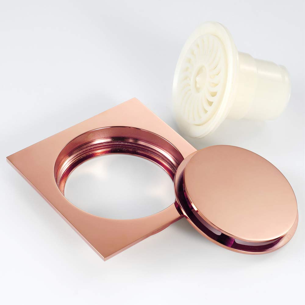 Sumidero Ducha Drenaje de Piso Latón Oro Rosa Cuadrado 10x10 cm Baño Ducha Rejillas de residuos Colador Inodoro Balcón Desagües de Agua Filtro Desague Ducha(Black 139B)