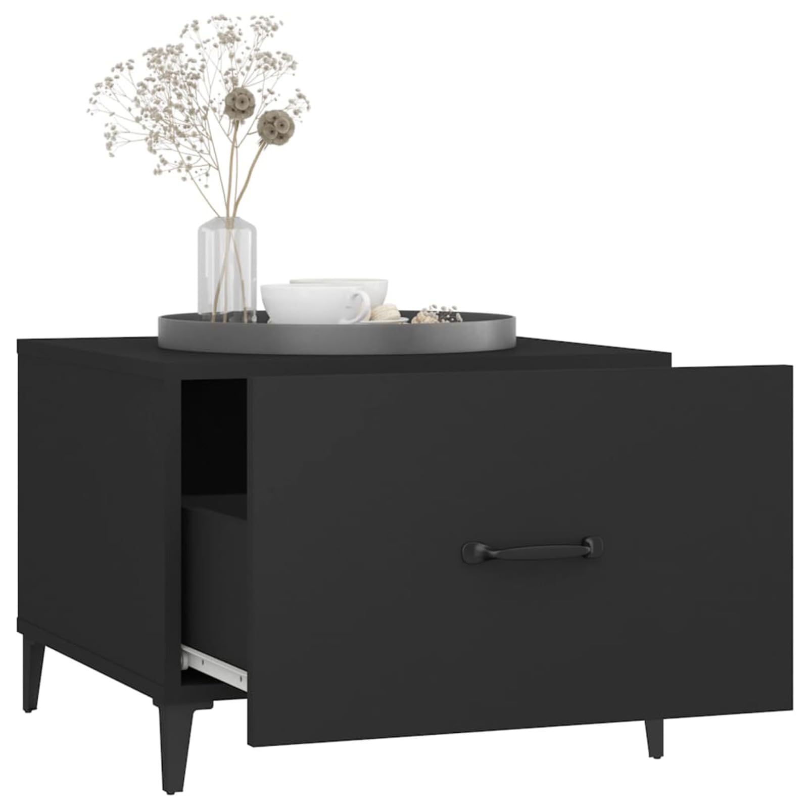 Homgoday Lot de 2 tables basses avec pieds en métal pour salon, salle de réception d'invités, chambre à coucher et mobilier de bureau Noir 50 x 50 x 40 cm