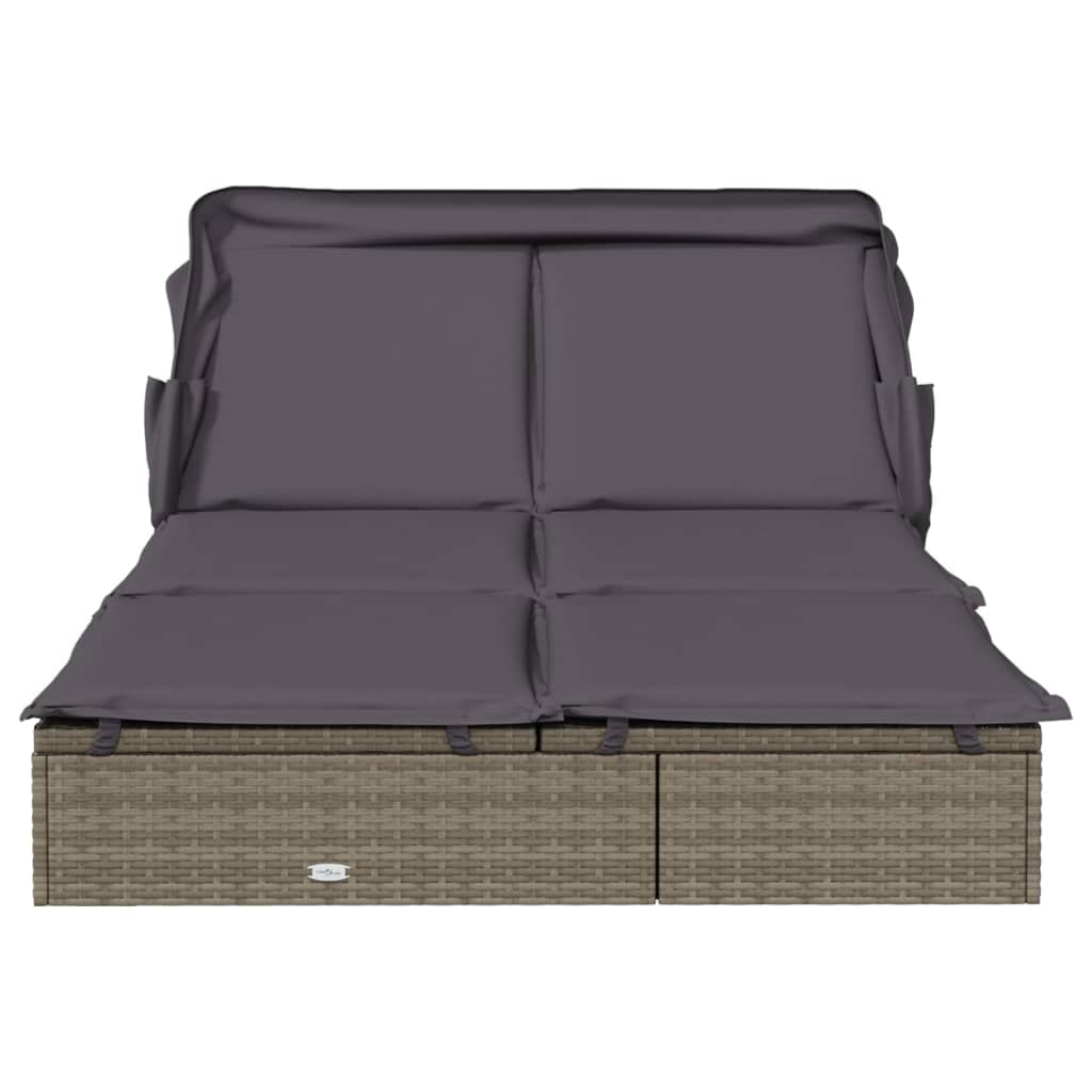 2-Personen-Sonnenliege mit Dach Grau 213x118x97 Poly Rattan Gartenliege Gartenmöbel Liegestuhl Relaxliege A790