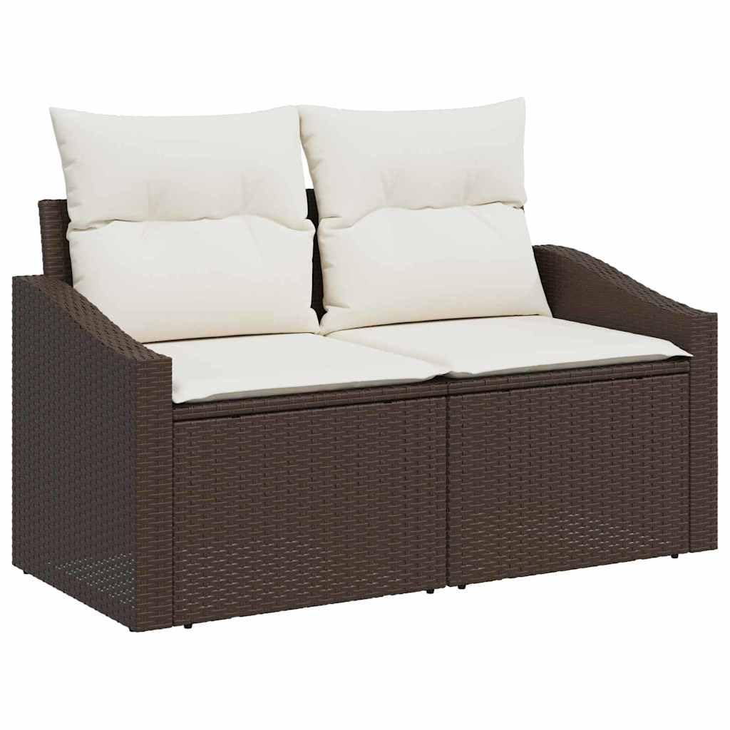 Zestaw Sof Ogrodowych 6 Miejsc z Poduszkami Brąz Kremowy Polirattan Stal Modułowy Narożnik Komplet Mebli Tarasowych Odporny na UV Stół Szklany 233x123x85 cm