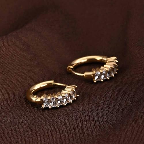 Image of PALMONAS Gold Stone Studded Hoop Earring for Women - Gift for Girls & Women | Waterproof & Anti-Tarnish Earrings