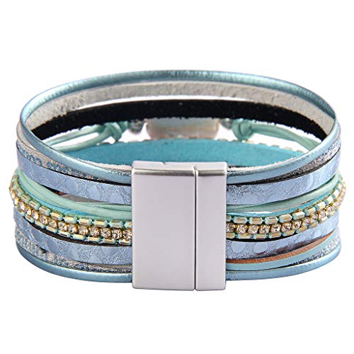 Azora Baroque Pearl Leather Cuff Bracelet For Women Multi-Layer Leather Wrap Bracelet Magnetic Clasp Cuff Bangle Jewelry Bracelets For Girls Teens Christmas Gift #TOP3