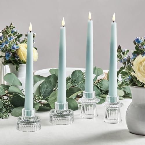 Image of LampLust Flameless Taper Candles with Remote, 9 Inch, 4 Pack Pastel Blue Candlesticks, LED Flickering Flameless Candles for Baby Shower Gender Reveal Decoration, Summer Home Decor, Table Centerpiece