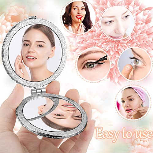 Blulu 16 Pieces Compact Mirror For Purse Flower Small Compact Mirror Gift Makeup Mirror Floral Pocket Mirror Retro Folding Portable Travel Mirror For Girls Women(Silver Edge) #TOP5