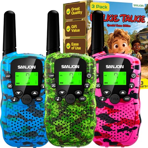 Image of Walkie Talkies for Kids Games Outdoor Toys for 3-12 Year Old Boys Girls, 3 Miles Range Walkie Talkie as Camping Essentials, 4 Year Old Girl Birthday Gifts for 3 4 5 6 7 8 9 Year Old Boy Girl Gift