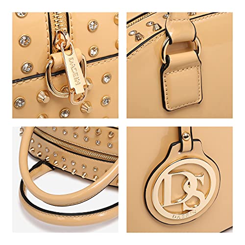 Dasein Women Patent Leather Purses Handbags Dome Satchel Purse Work Tote Structured Shoulder Bag With Long Strap (Camel) #TOP4