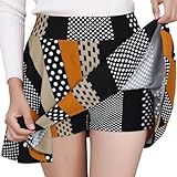 DJT FASHION Shorts for Women Basic Versatile Skorts Casual Stretchy Flared Skater Golf Tennis Mini Skirts with Shorts Large Black Orange Stripe
