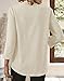 Womens Tops 3/4 Length Sleeve Pullover Cotton Linen V Neck Button Down Blouse Loose Fit Casual Everyday Wear Shirt (Beige,Small)