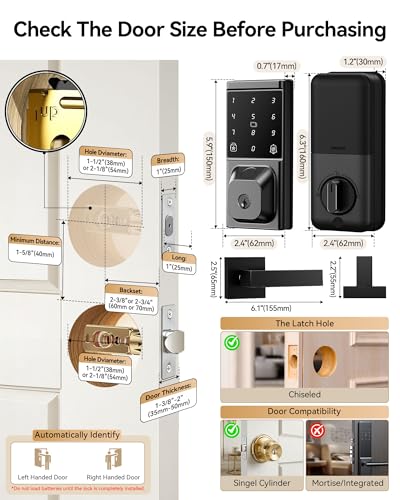 IBLOG Smart Deadbolt Lock with 2 Lever Handles, Keyless Entry Door Lock Set, Fingerprint, Touchscreen Keypad, APP Control, Temporary Passcode, Auto Lock, IP54 Waterproof, Easy Install for Front Door thumbnail 8