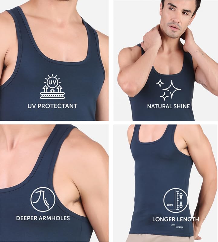 Image of Freecultr Cotton Vest for Men Sleeveless Lightweight Solid Round Neck Comfort Vest | Ultra-Soft Breathable Innerwear Sando for Gym, Sports, Workout, and Everyday Wear | Regular Fit and Durable Design