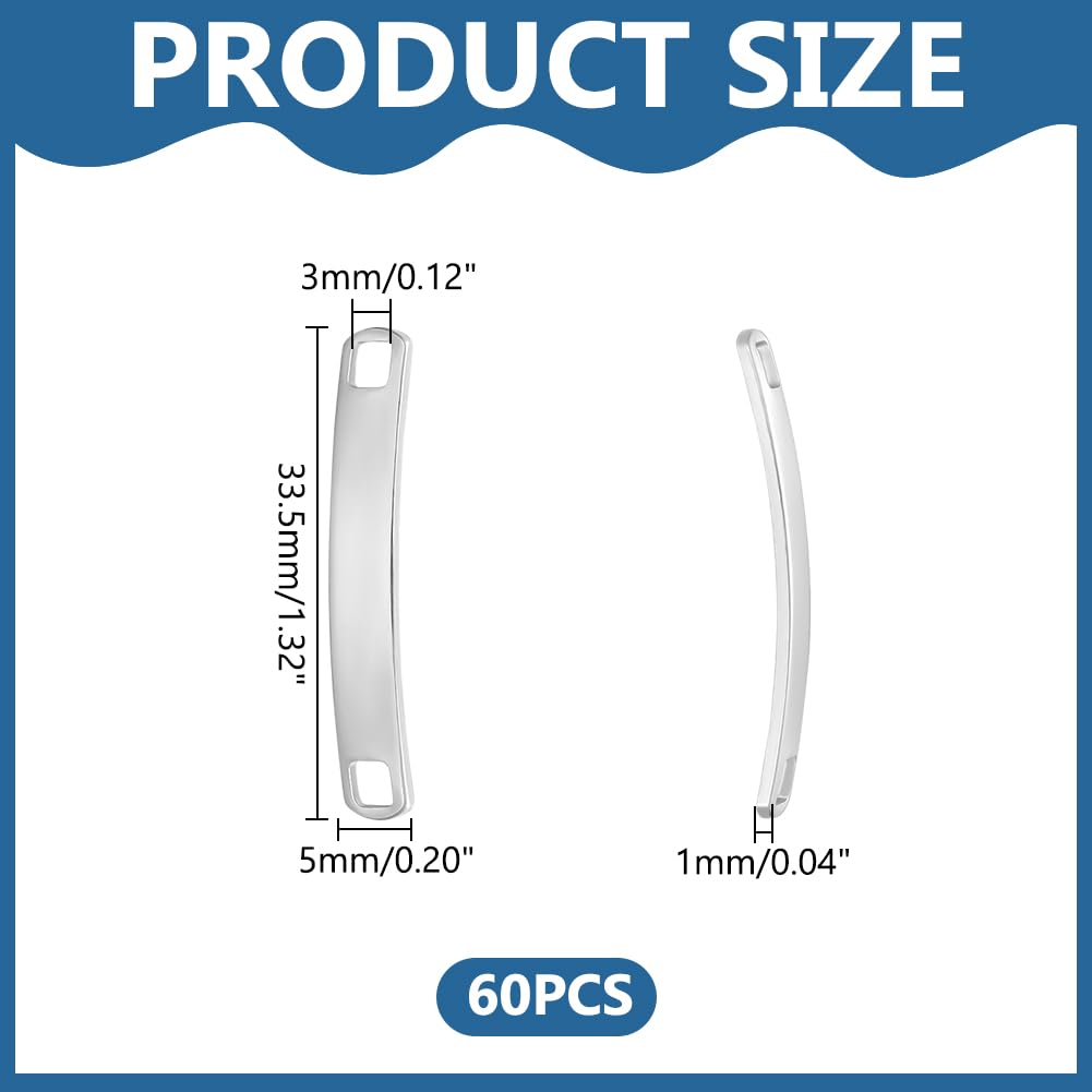 60pcs Curved Rectangle Metal Links - Stainless Steel Jewelry Connectors For DIY Crafting