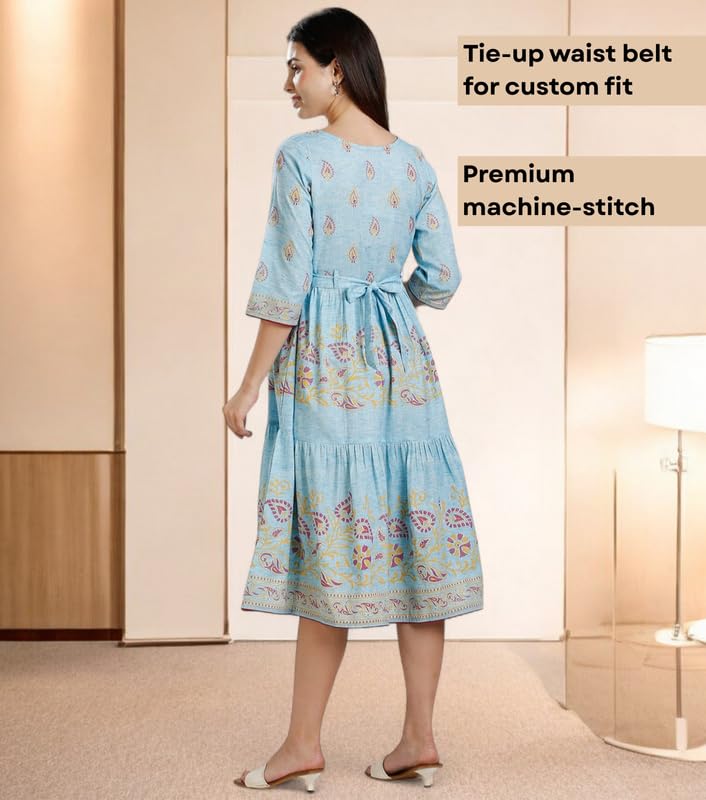 Image of DUMMY SHAPE Maternity Dresses for Women Cotton | Rayon Printed Feeding Anarkali Kurta with Dual Nursing Zipper Access During Pre & Post Pregnancy | Baby Shower Gifts for Mom to Be