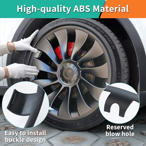 Image of Tesla Rim Protector Model Y 21 inch|Fit 21 Inch Uberturbine Wheel Covers 2020-2024|Hubcap Guards ABS Trim Rings for Curb Rush Prevention |Matte Black(Set of 4)|Tesla Model Y Accessories
