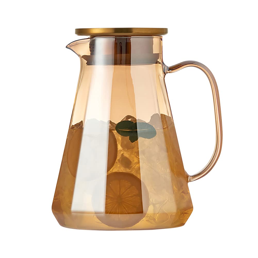 Water Jug,1.8 L Glass Water Jug,Glass Jug Water Jugs With Lids,Heat Resistant Pitcher Water Carafe,Glass Milk Jug Juice Jugs With Lid For Fridge,Easy Clean Ice Tea Jug For Cold Or Hot Beverages