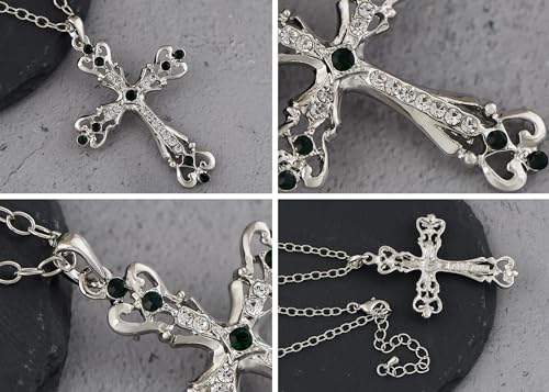 Image of Alilang Womens Black Silver Clear Crystal Rhinestones Celtic Holy Cross Pendant Necklace