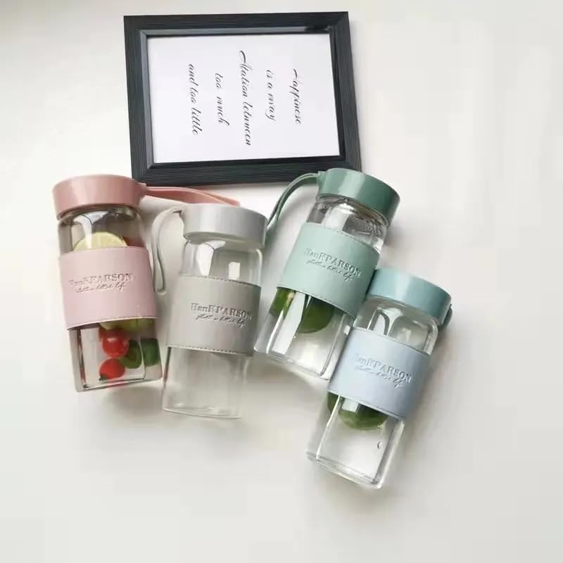 Image of 480ML Japanese Style Kawaii Borosilicate Glass Water Bottle | Leak-Proof Seal Lid, Insulation Sleeve & Stainless Steel Tea Infuser | Portable Bottle for Travel, Office & Gifting