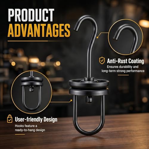 Image of MorningRo 12 Pcs Powder Coating Swivel Hooks 5.4 inch x 1.9 inch Heavy Duty Rotary Spinner Hook Rotating Hanging Oven Painting Spraying Hanger for Wheel Frame Powder Coat Gun Part 250 Lbs Capacity (Black)