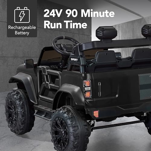 Image of Best Choice Products Kids 24V 2-Seater Electric Ride On Car Truck w / 132lb Weight Capacity, Parent Control, Bluetooth, LED Lights - Black